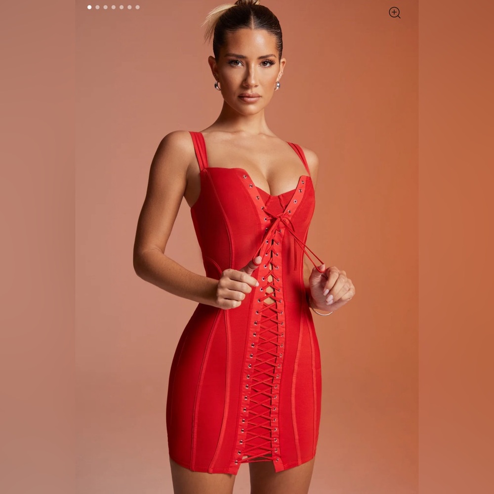 Oh Polly Red Lace-Up Mini Dress